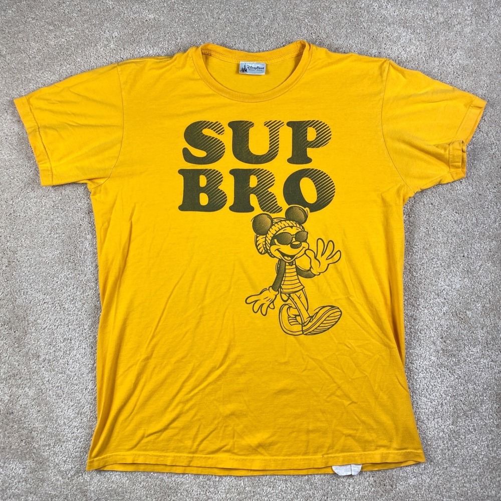 Disney Parks Mickey Mouse Sup Bro Hipster Yellow Graphic T-Shirt Mens‎ Large